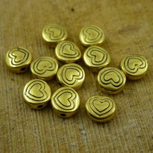 Metalen Kraal, Antiek Goud - Disc Hart