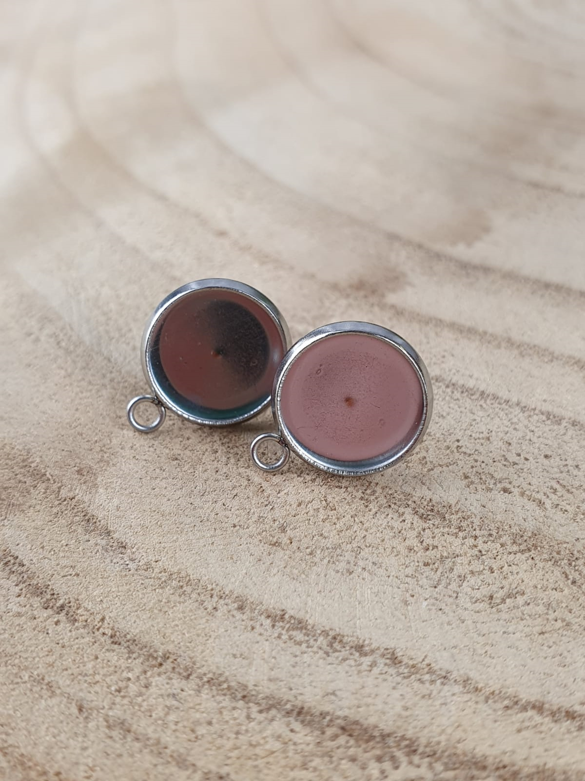 Oorsteker, Cabochon 10mm, met oogje - RVS
