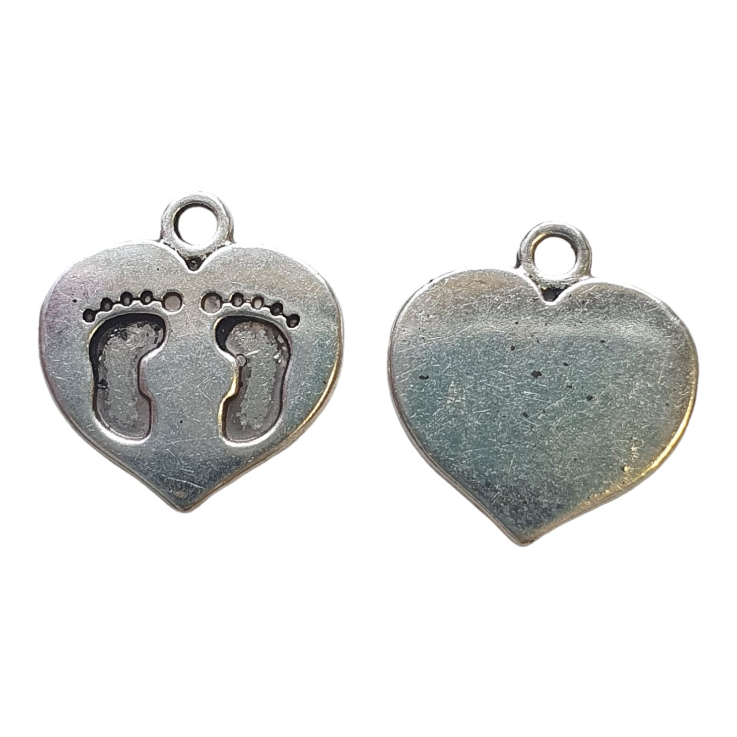 Bedel, Antiek Zilver - Baby voetjes in Hart