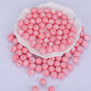 Siliconen, 15mm - Rond - Marble Salmon Pink