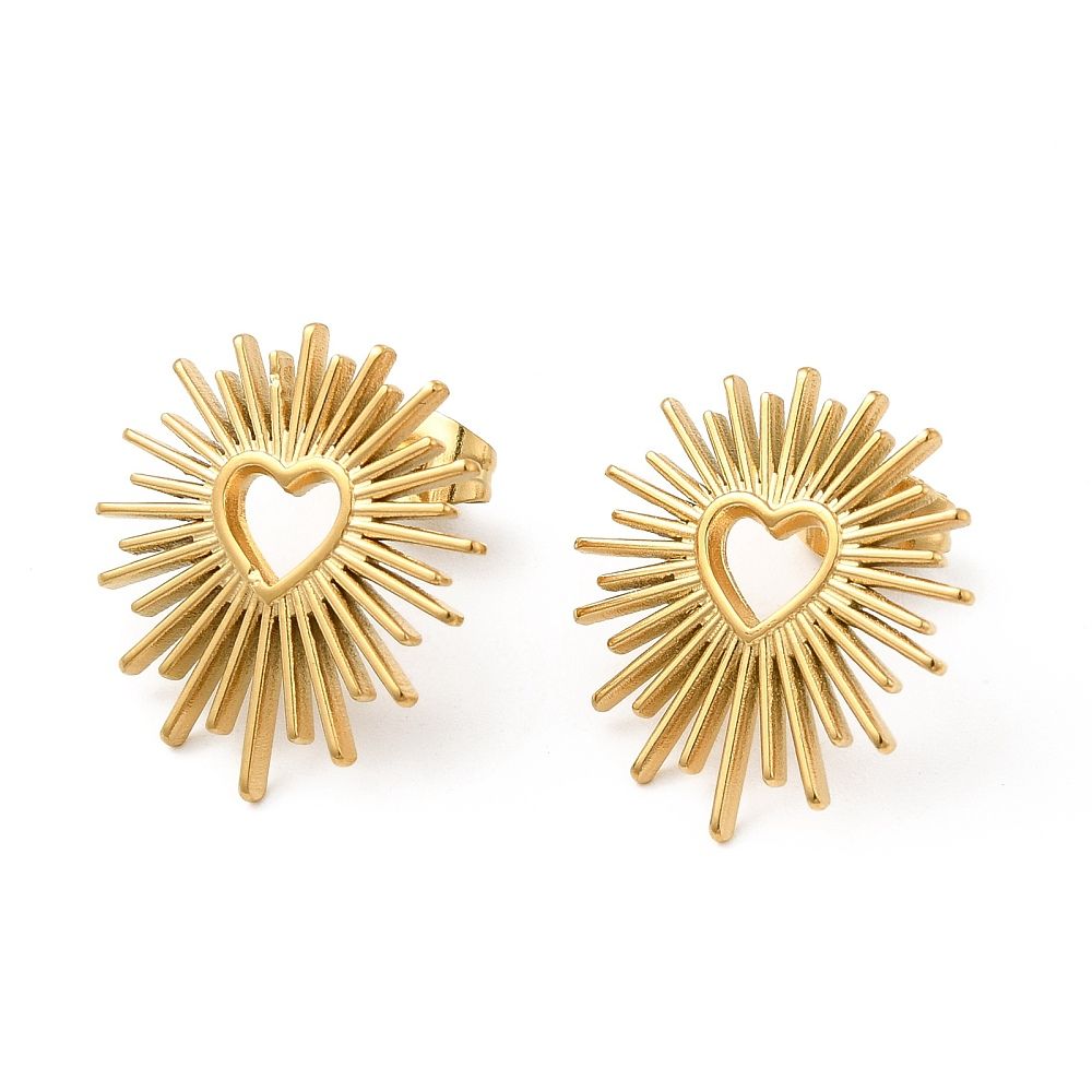 RVS, Oorsteker - Starburst Heart - RVS-GOLD
