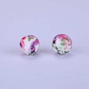 Siliconen, 15mm - Rond Print - Flowers Pink