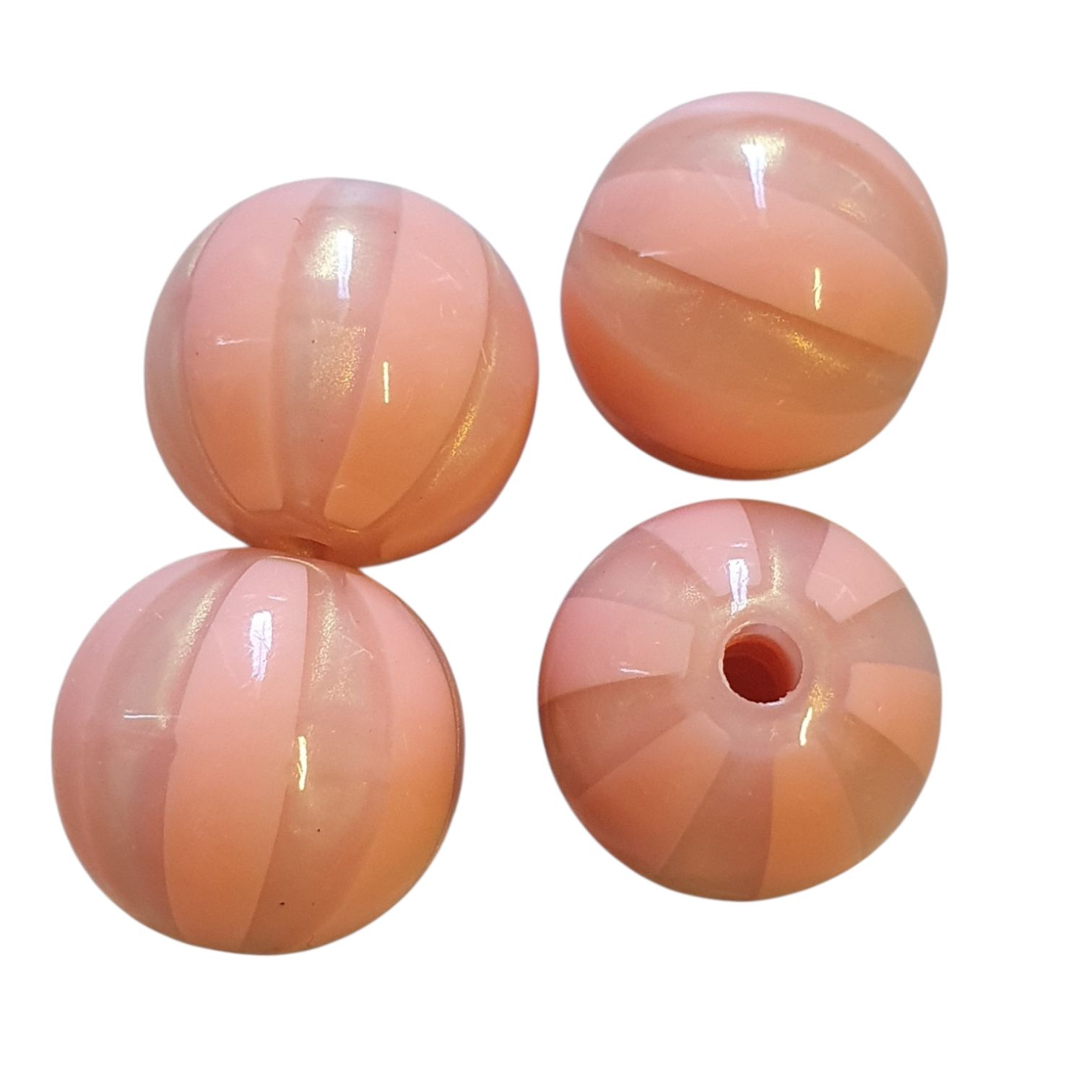 Acryl, Candy Beads - Striped Glitter Powder - Salmon